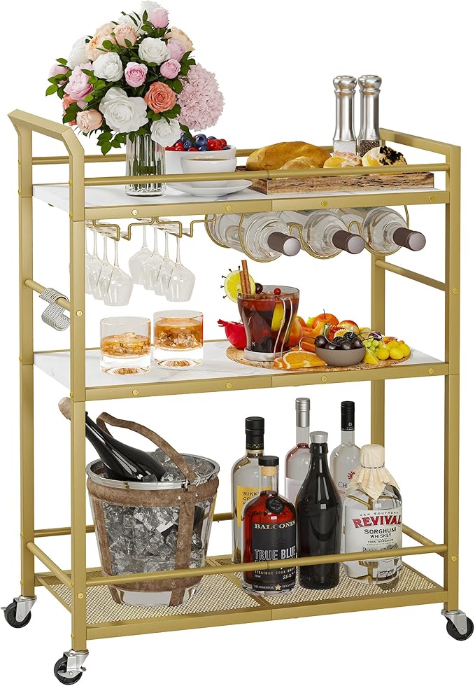 3 Tier Bar Cart, Home Bar Serving Cart by Unknown