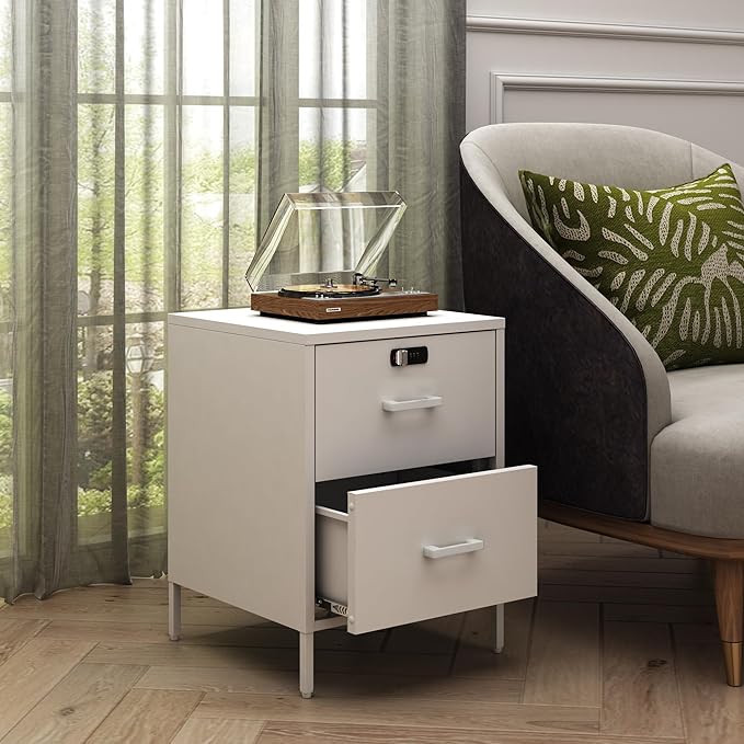 Nightstand, 2 Drawer Metal Locker End Table Lockable Bedside Table Storage - Image 7