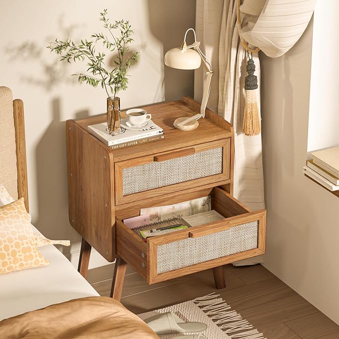 Lerliuo Rattan Nightstands Set of 2, Boho Night Stand - Image 6
