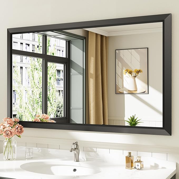50x30 Inch Black Bathroom Mirror by Briivuemodernmirrors