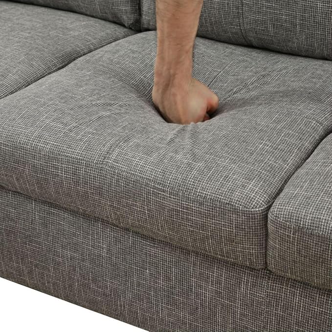 Grey-2 L-Shaped 3-Piece Linen Sofa - Image 7