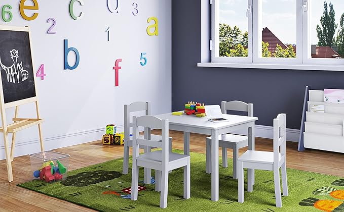 Humble Crew Kids Wooden Table and 4 Chairs Set, and Snack Time - Image 4