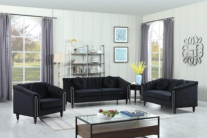 Sectional Sofa Set, Microfiber Chesterfield Upholstered Sofas Loveseat Couch by Unknown
