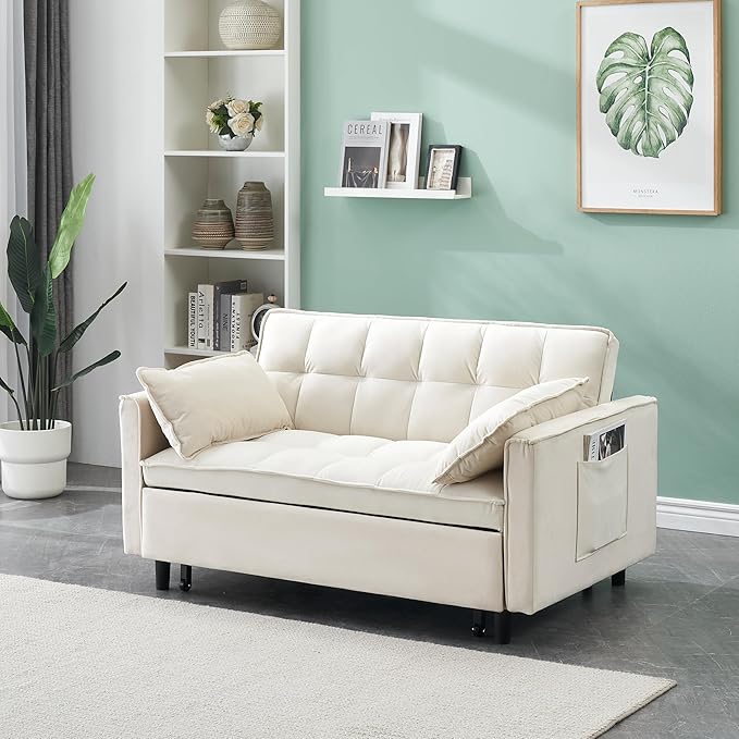 Ball & Cast Convertible Sofa Bed, Loveseat Sleeper Sofa W/Pull-Out Bed&2 Pillows by BallCast