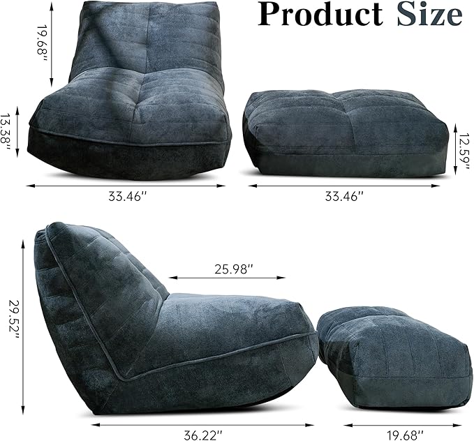 Bean Bag Chair with Ottoman, Comfy Bean Bag Sofa with Memory Foam, Lazy BeanBag - Image 2