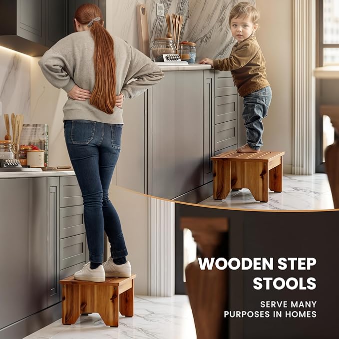 Holana 9" Acacia Wood One Step Stool - Image 4