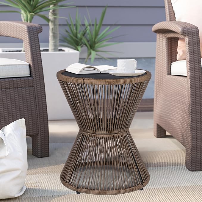 LEWIS&WAYNE Small Outdoor Side Table Patio 20’’ H Woven Rope Hourglass End Table - Image 2