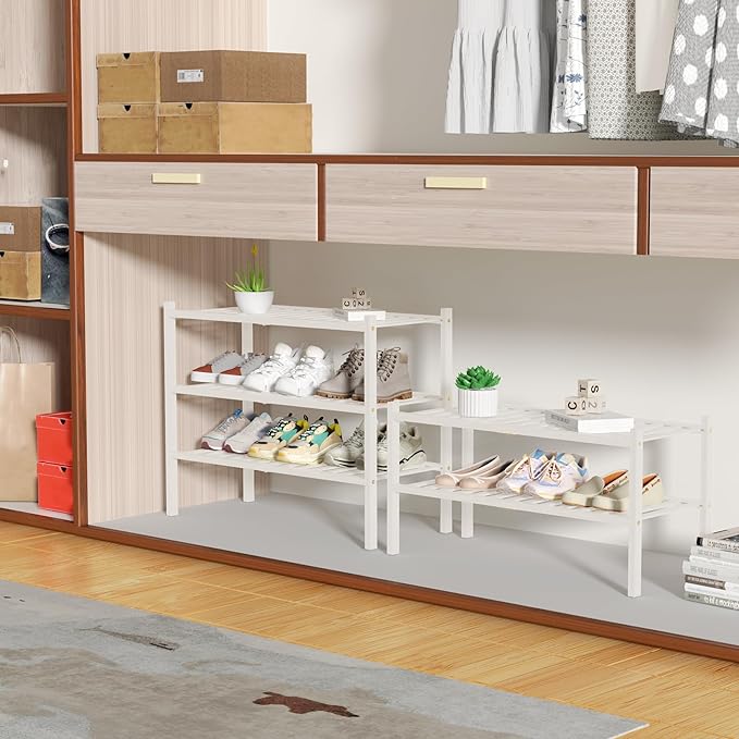 2 Tier Bamboo Shoe Rack for Closet Free Standing Wood Shoe Shelf for Entryway - Image 4