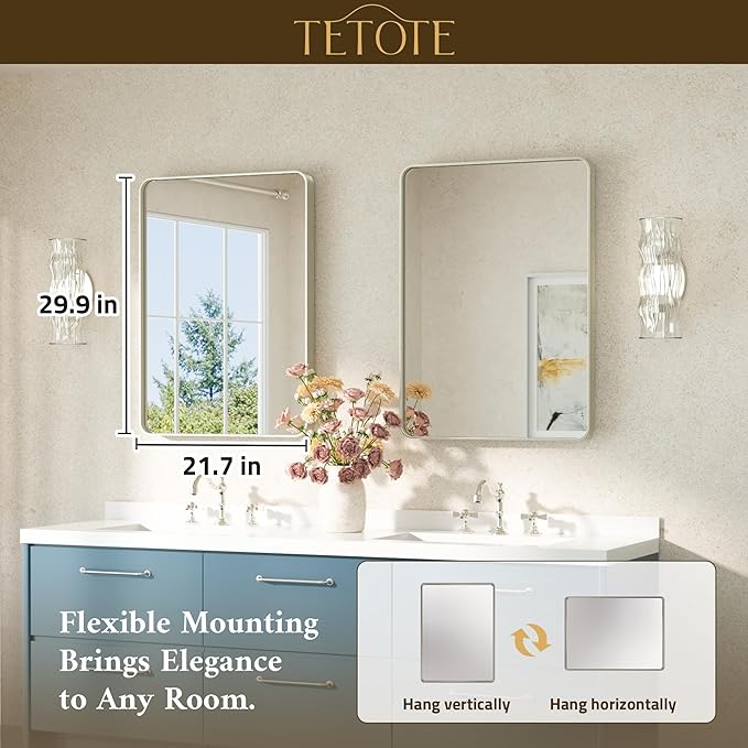 TETOTE Brushed Nickel Mirror 22 x 30 Brushed Nickel Metal Framed Bathroom Mirror - Image 7