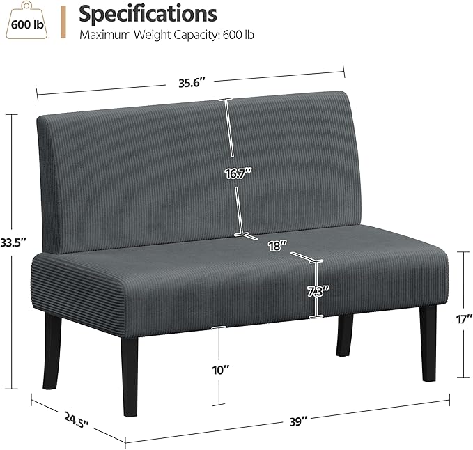Yaheetech Small Mini Sofa Couch Armless Loveseat Futon - Image 3