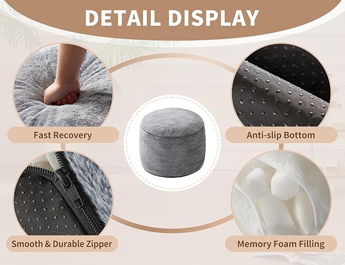 Round Storage Ottoman Bench 20"x15" Round Ottoman Cover - Image 5