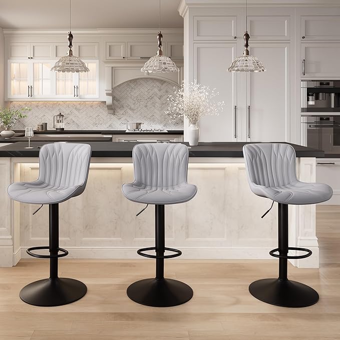 YOUNIKE 3 Grey Bar Stools Modern Swivel Counter Height Bar Chair by YOUNIKE
