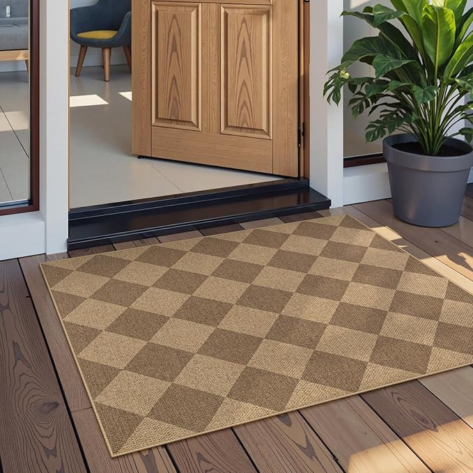 Lahome Checkered Easy Jute Rug, 2x3 Entryway Rug Indoor Outdoor Front Door Mat - Image 2