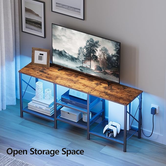TV Stand with LED Lights for 55 Inch TV, Entertainment Center with 3-Tier Open - Image 5