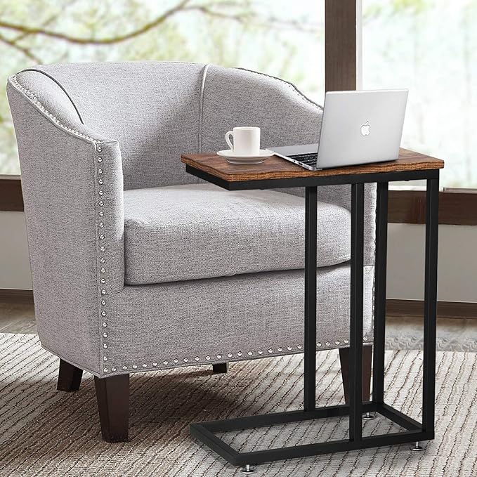 VECELO C Shaped End Side Table for Sofa Couch and Bed Snack TV Tray for Living - Image 3