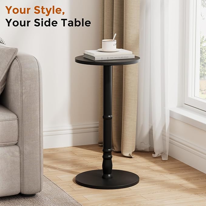 Round Side Table, Solid Wood Pillar - Image 4