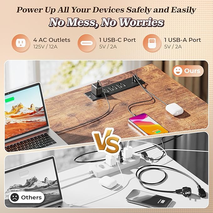 PRAISUN 53" L Shaped Desk with Power Outlets and USB-C Port, Reversible - Image 4