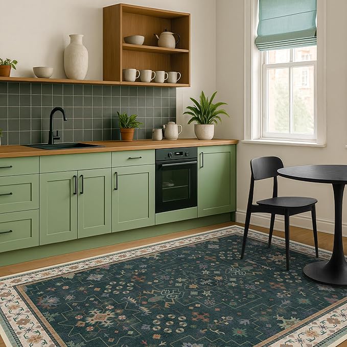 Vintage Dark Green 6x8 Dining Room Rugs - Image 6