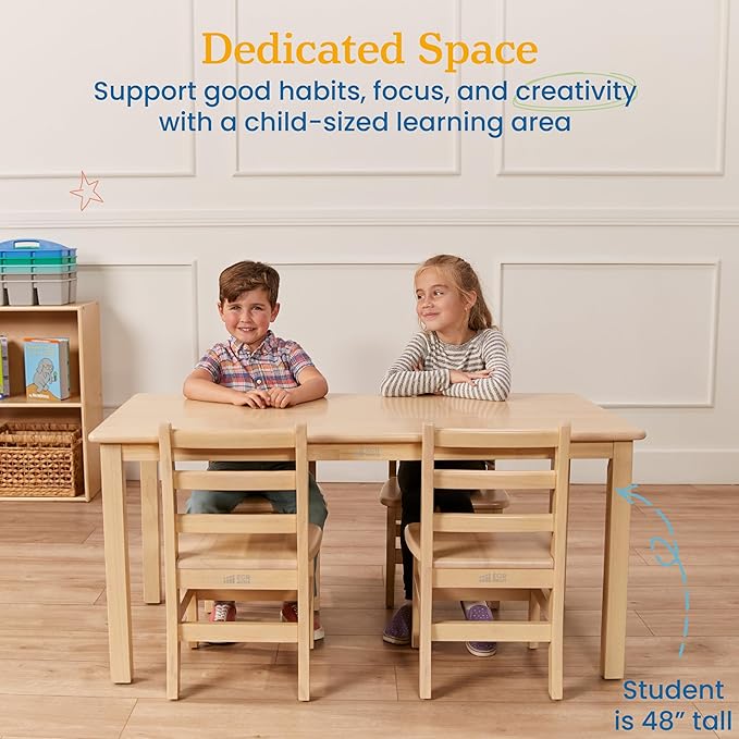 ECR4Kids 24in x 48in Rectangular Hardwood Table and Chair Set, 12in Seat Height - Image 7
