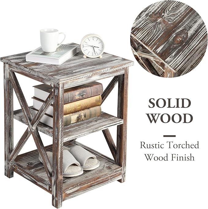 MyGift 24 Inch Tall End Table, Rustic Torched Solid Wood Living Room Accent - Image 4
