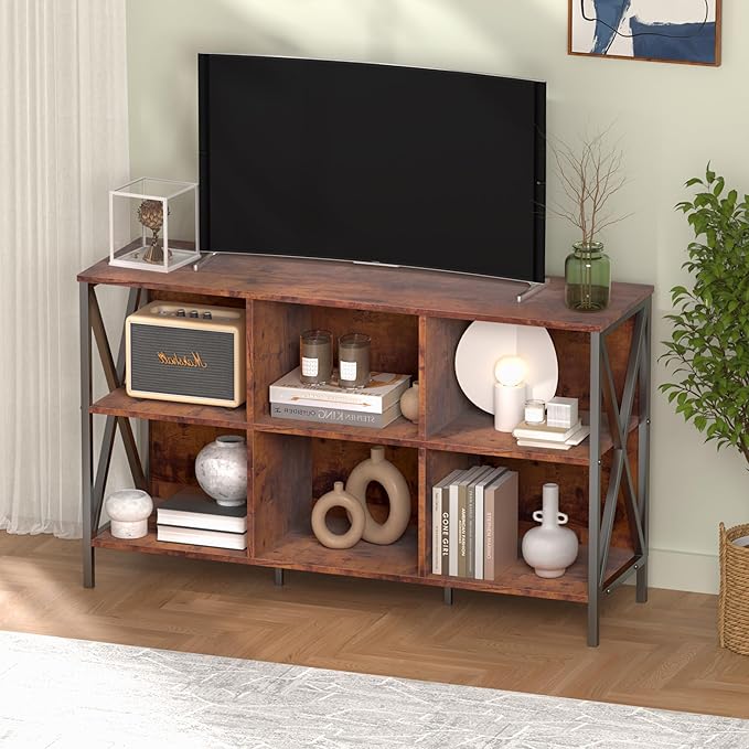 Horizontal Bookshelf Bookcase, Cube Storage Organizer Shelf, Industrial Wide - Image 2