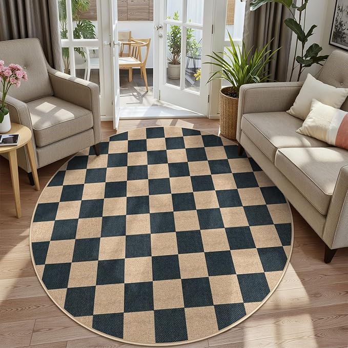 Lahome Checkered Round Rugs 6ft, Outdoor Patio Easy Jute Rug Indoor Outdoor - Image 6