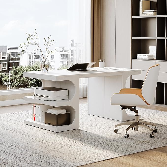 LITTLE TREE 62.2-Inch Executive Desk, Modern Home Office Desks, Office Table - Image 5