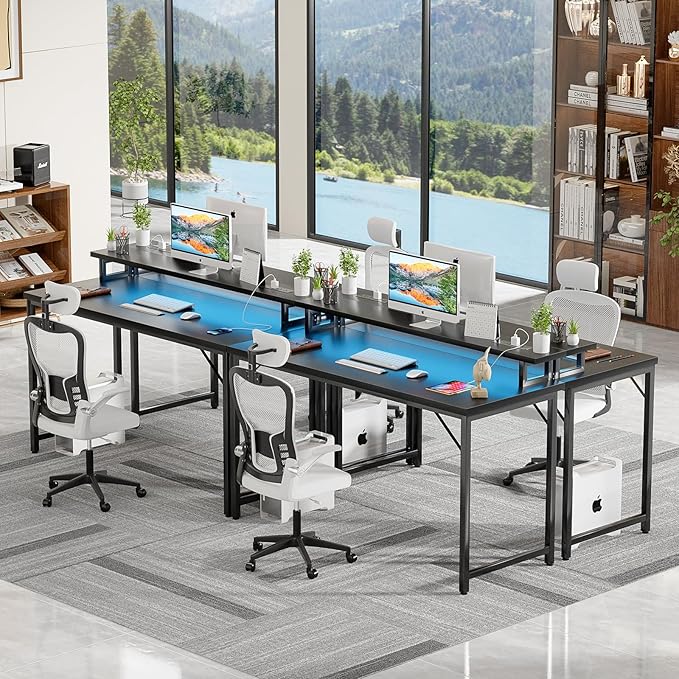 47 inch Computer Desk with Power Outlets, Gaming Desk with LED Lights, Home - Image 7