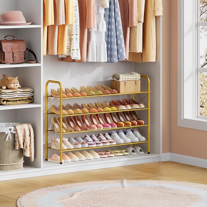 Hoctieon 4 Tier Mesh Style Shoe Rack, Entryway Shoe Shelf, Shoe Storage - Image 6