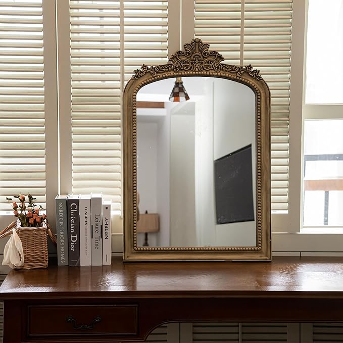 Distressed Vintage Gold Wall Mirror - Image 8