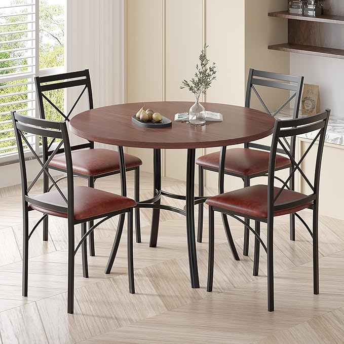 VECELO 36" Round Dining Table for 4, Wood Grain Dinette - Image 2