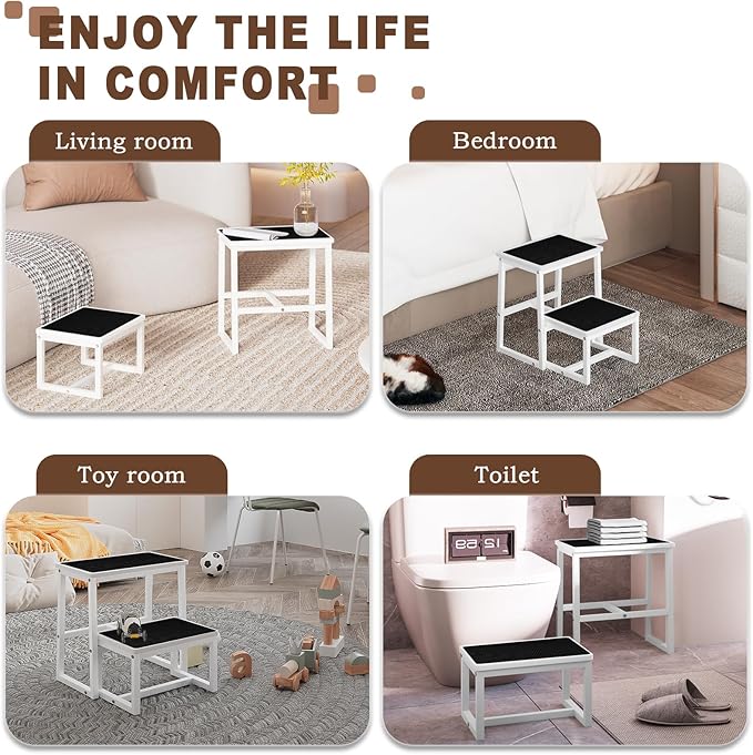 2 Step Stools for Adults Kids, Anti-Slip Sturdy Wooden Foot Stools - Image 6