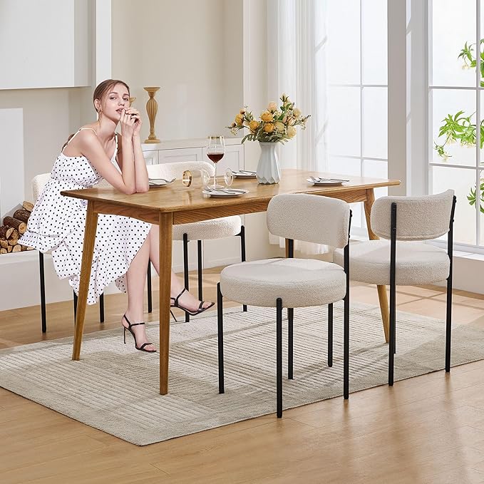 Dining Chairs Set of 4, Curved Backrest Upholstered Dining Room Chairs - Image 5