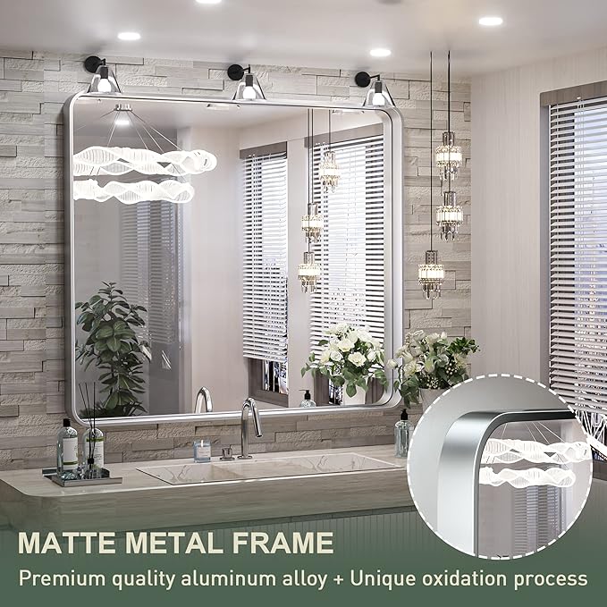 TokeShimi 36 x 36 Inch Wall Mirror Brushed Silver Bathroom Vanity Mirror - Image 4