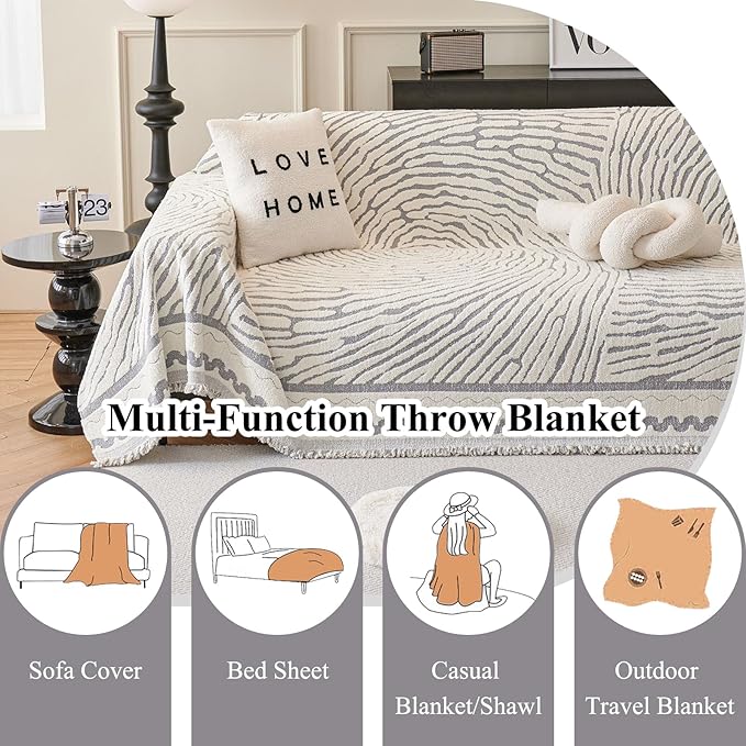 STACYPIK Modern Gray Geometric Sofa Cover, Anti-Slip Reversible Boho Dog Couch - Image 6