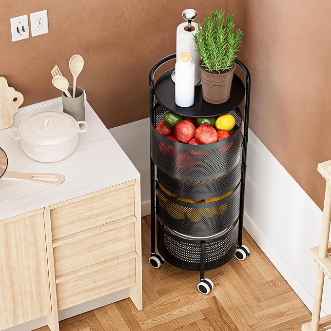 Kitchen Storage Rack No Assembly, 4-Tier Metal Storage Tower Cart Organizer on - Image 3