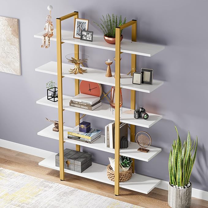 Tribesigns 5-Tier Bookshelf, Vintage Industrial Style Bookcase 70 ‘’ H x 12’’ W - Image 7