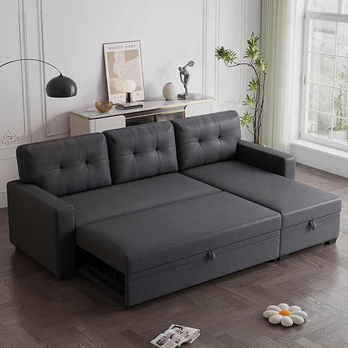 Ball & Cast Convertible Sectional Sleeper Sofa Bed L Shaped 4 in 1 Pull Out by BallCast