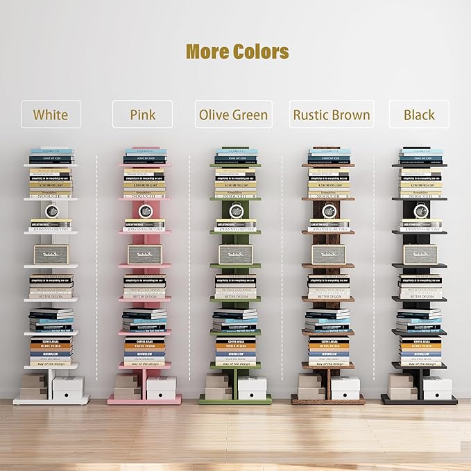 TUTOTAK Narrow Bookshelf, 8-Tier Bookcase, Spine Book Shelf - Image 5