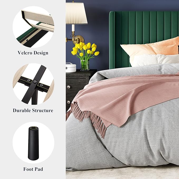 Allewie King Size Bed Frame/Velvet Upholstered Platform Bed/Vertical Channel - Image 7