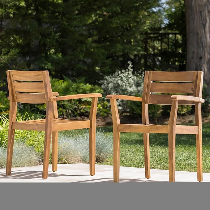 Merax Acacia Wood Dining Chairs Set of 2, Stamford Outdoor Acacia Wood Dining by Merax