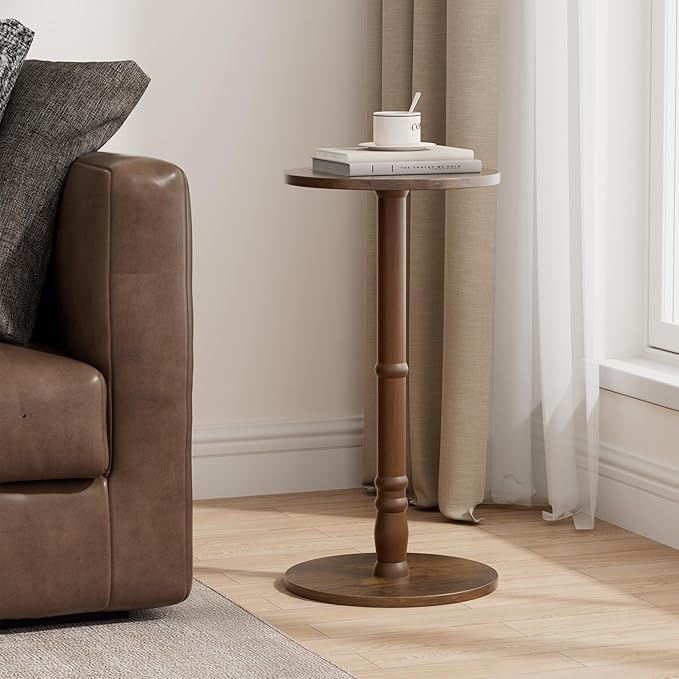Round Side Tables Set of 2, Solid Wood Pillar - Image 9