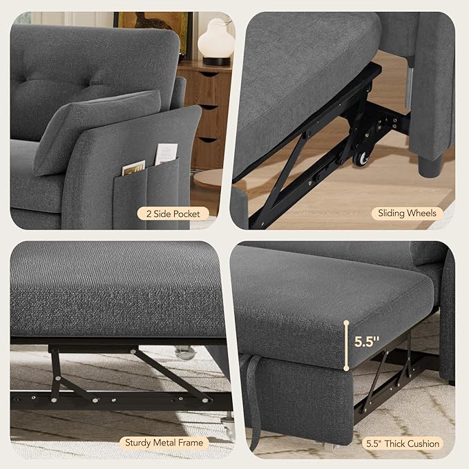 Vipbear 3-in-1 Chenille Convertible Sofa Bed, Pull Out Sleeper Sofa - Image 7