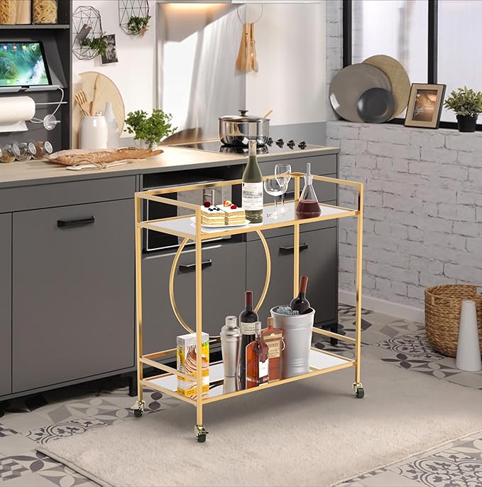 RiteSune Gold Bar Cart, Modern Wine Cart - Image 3