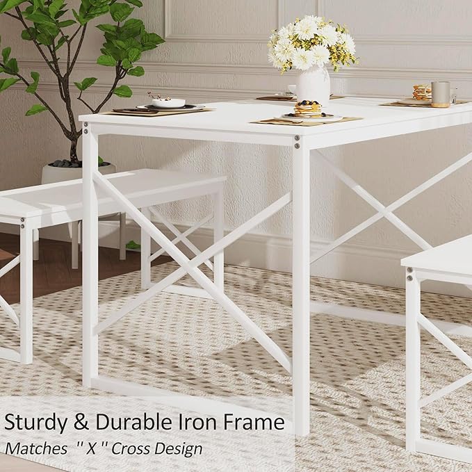 VECELO Dining Table with 2 Benches - Image 5