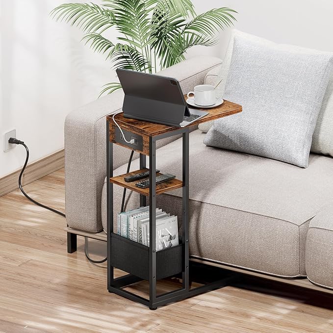 C Shaped End Table with Charging Station, Small Side Table - Image 8