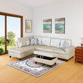 L-Shaped Sectional Sofa with Ottoman, Right-Facing Leather Modern Couch with by GlasFlength
