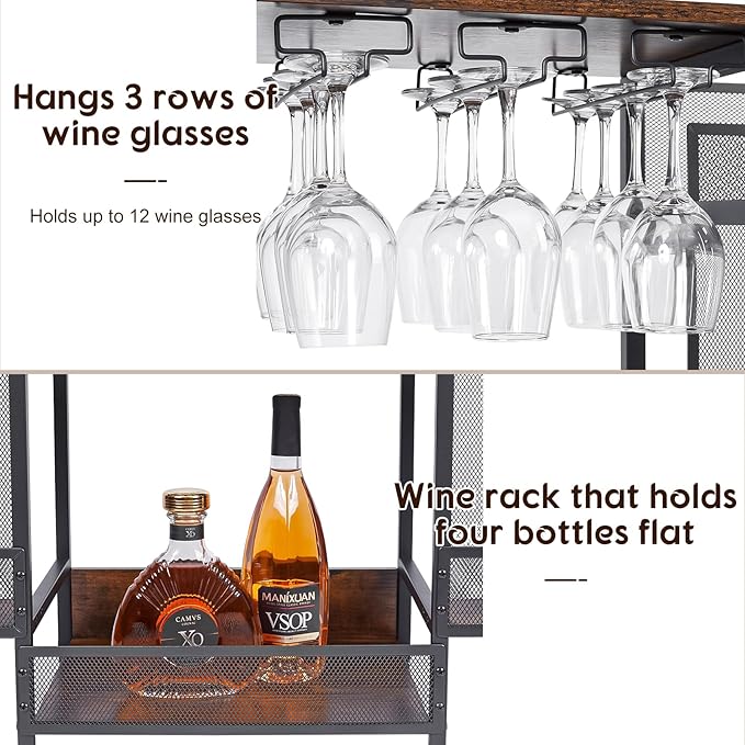 Versatile Bar Stand with Glass Holder, Wine Rack Freestanding Floor, Liquor - Image 6