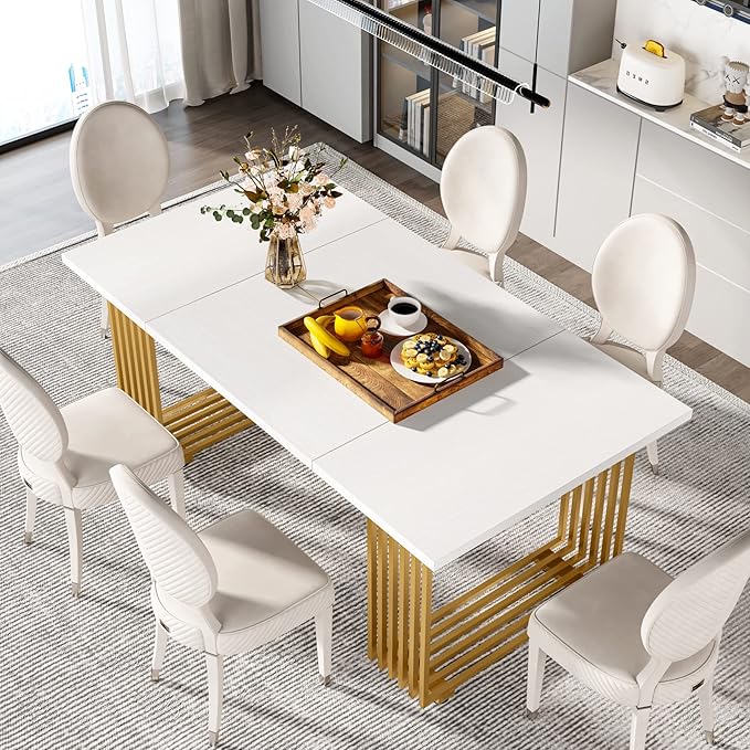 Tribesigns Modern Dining Table for 6-8 People, 70.8 Inches Long White Room - Image 5