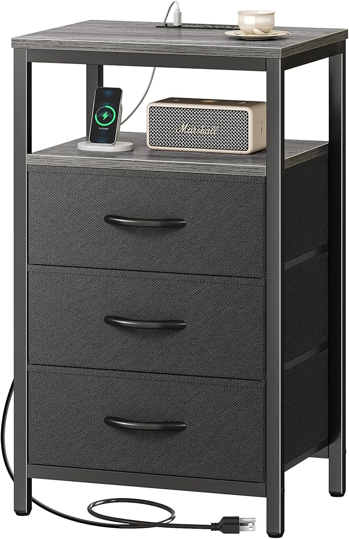 Huuger Nightstand with Charging Station, 27.6 Inch End Table Bedside Table with - Image 10